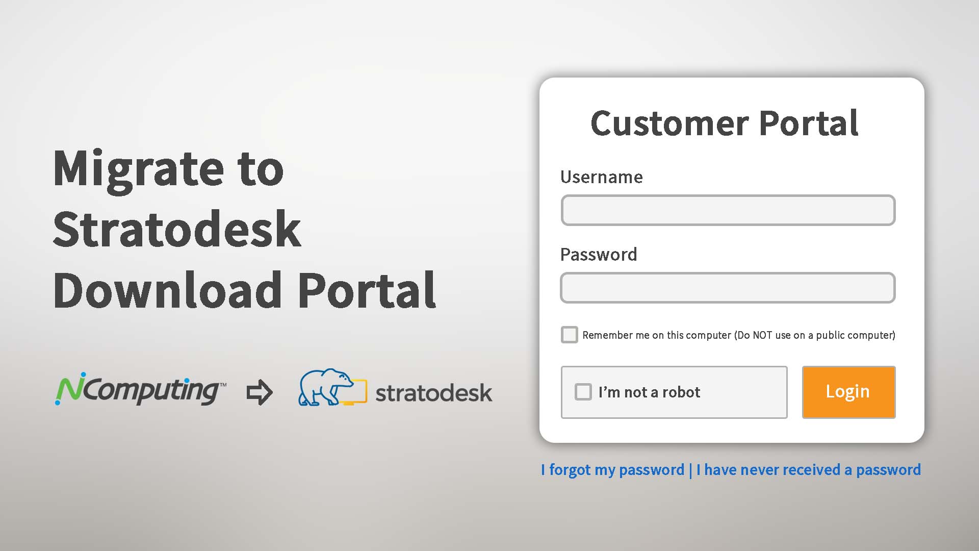 Siign in to Stratodesk Download portal with Ncomputing login