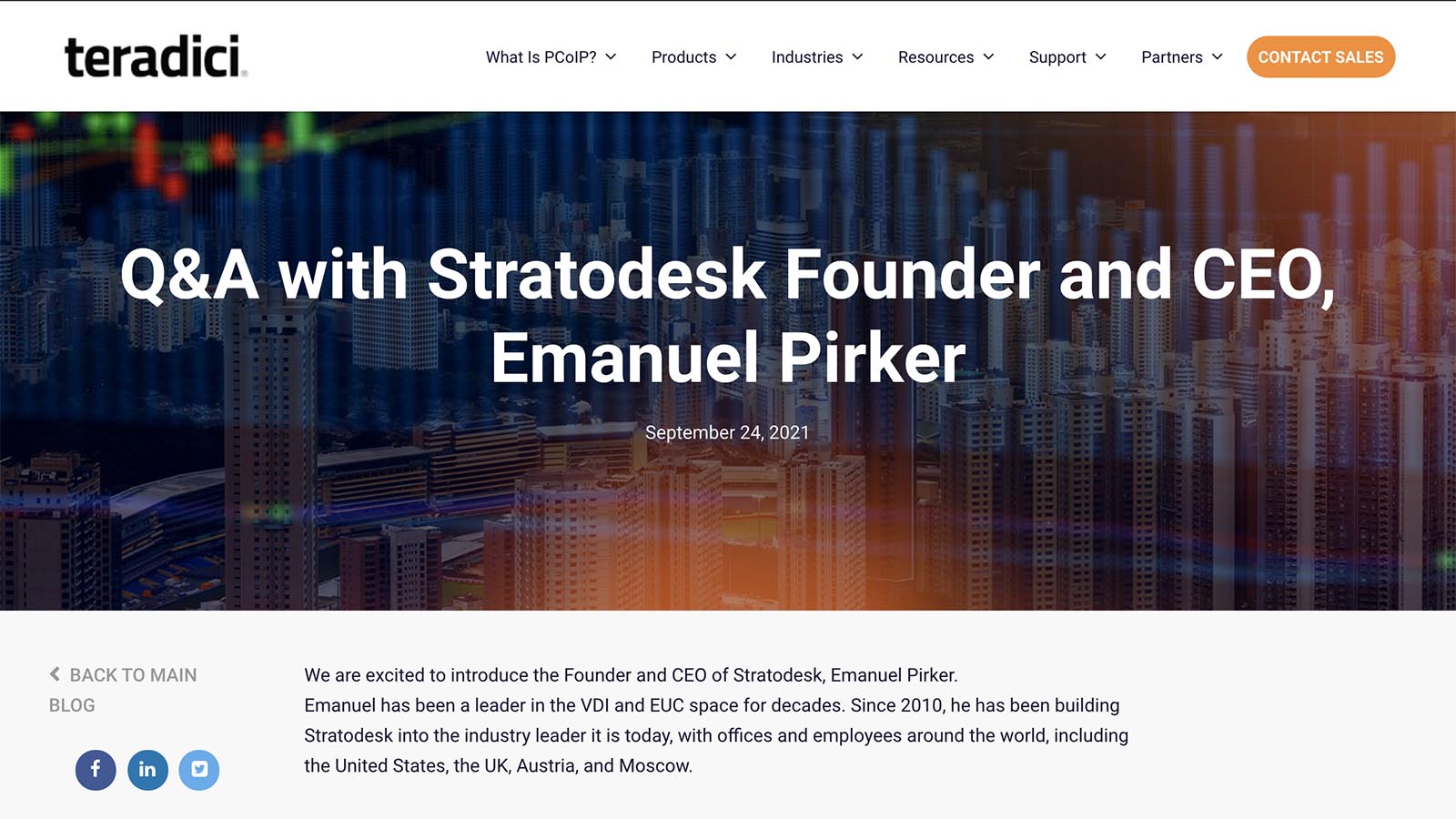 Teradici Q&A with Stratodesk Founder and CEO, Emanuel Pirker