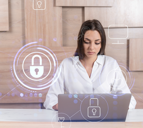 Woman working on a secure endpoint/laptop